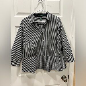 LAUREN RALPH LAUREN Women's Striped Blouse, Black / White, size 16
